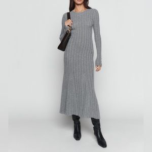 Reformation Evan Cashmere Gray Ribbed Knit Long Sleeve Sweater Dress Size S New